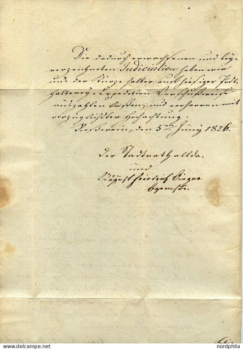 SACHSEN Sachsen 1826, Postvorschussbrief, Stempelpapier Von Rosswein Ins Nahegelegene Waldheim. Entwertet Mit Dem Zacken - Precursores