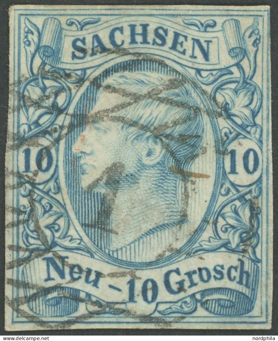 SACHSEN 13a O, 1856, 10 Ngr. Milchblau, Nummernstempel 1, Pracht, Gepr. Engel, Mi. 300.- - Saxony