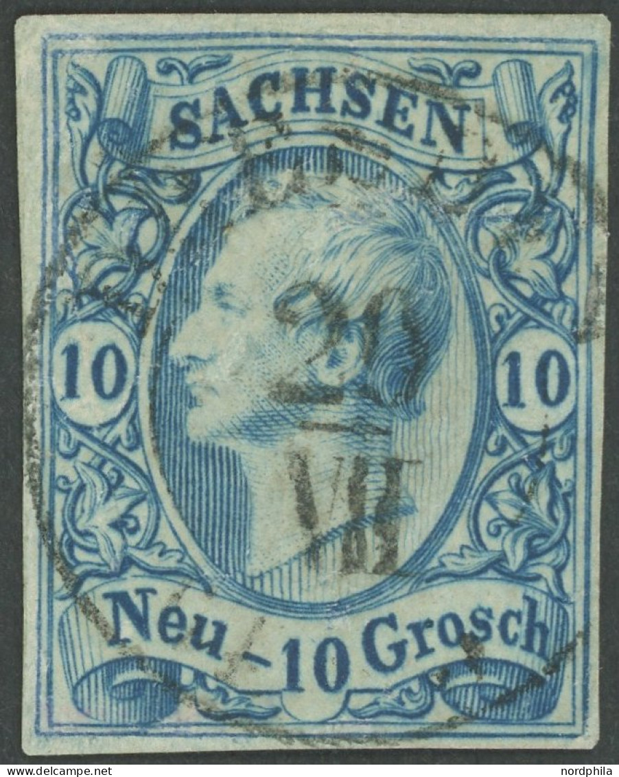 SACHSEN 13a O, 1856, 10 Ngr. Milchblau, Zentrischer K2 DRESDEN, Minimale Knitterspuren Sonst Pracht, Gepr. Pröschold, Mi - Saxe