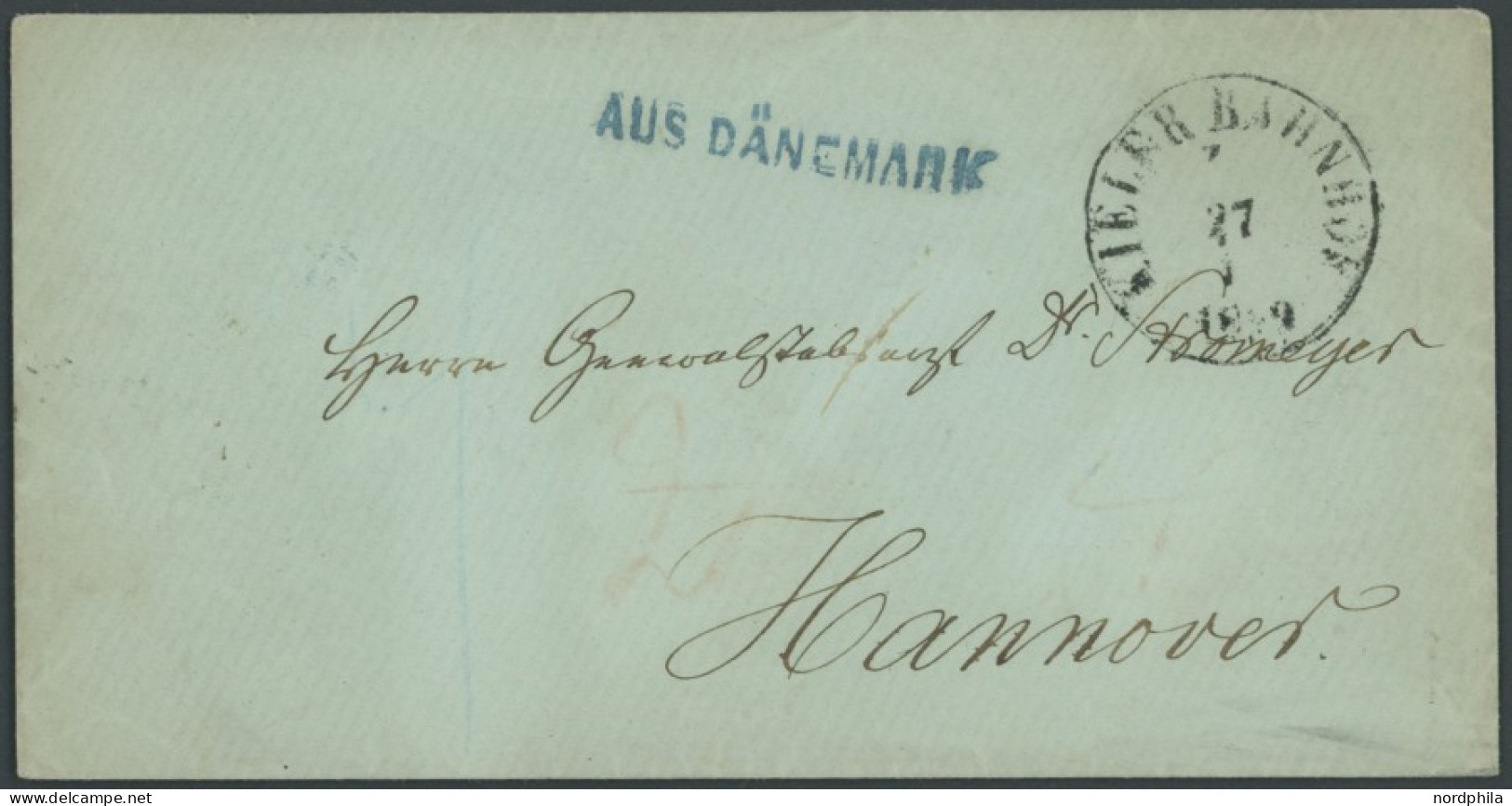 SCHLESWIG-HOLSTEIN 1859, KIELER BAHNHOF Z, K1 Und Blauer L1 AUS DÄNEMARK, Kabinettbrief Nach Hannover - Vorphilatelie