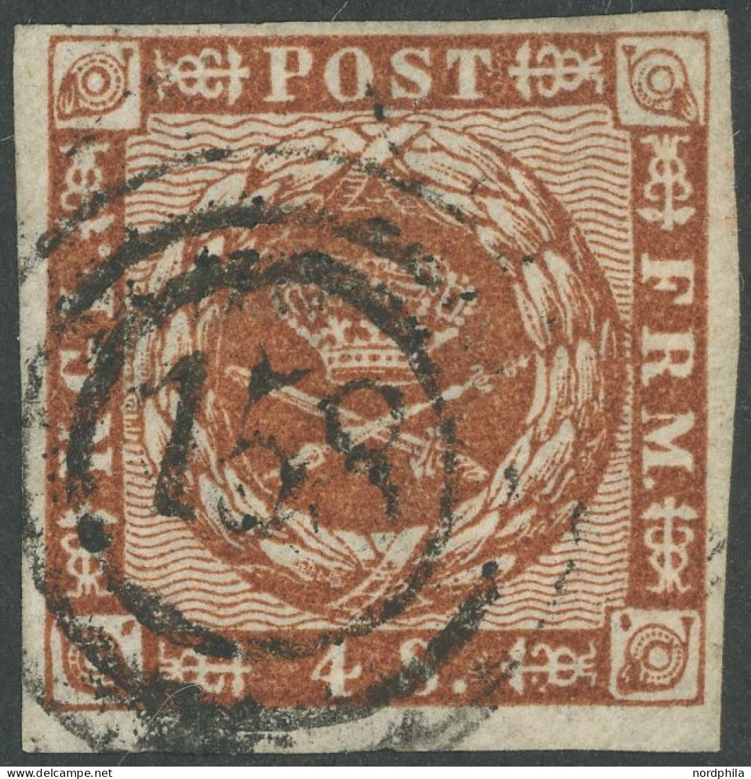 SCHLESWIG-HOLSTEIN DK 7a O, 158 (LENSAHN) Auf 4 S. Orangebraun Liniert, Pracht, Fotoattest C.A. Møller - Schleswig-Holstein