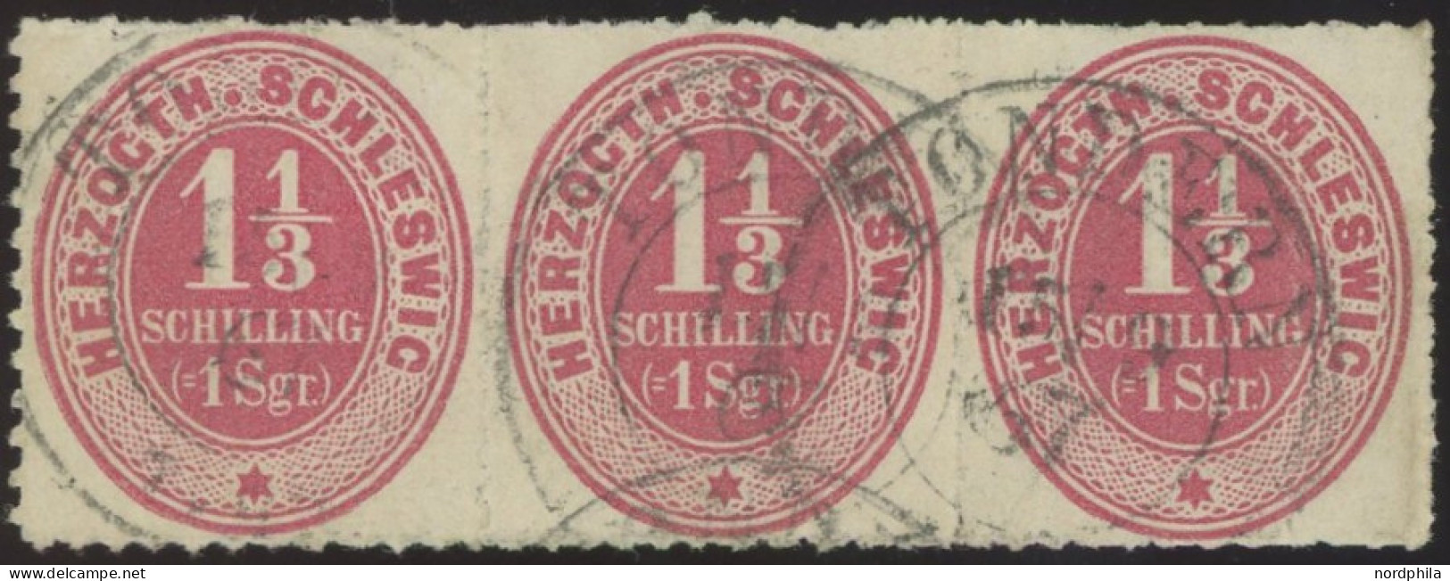 SCHLESWIG-HOLSTEIN 15 O, 1865, 1 1/3 S. Rosa Im Waagerechten Dreierstreifen, K2 TÖNNING, Pracht, Gepr. Pfenninger, Mi. 3 - Schleswig-Holstein