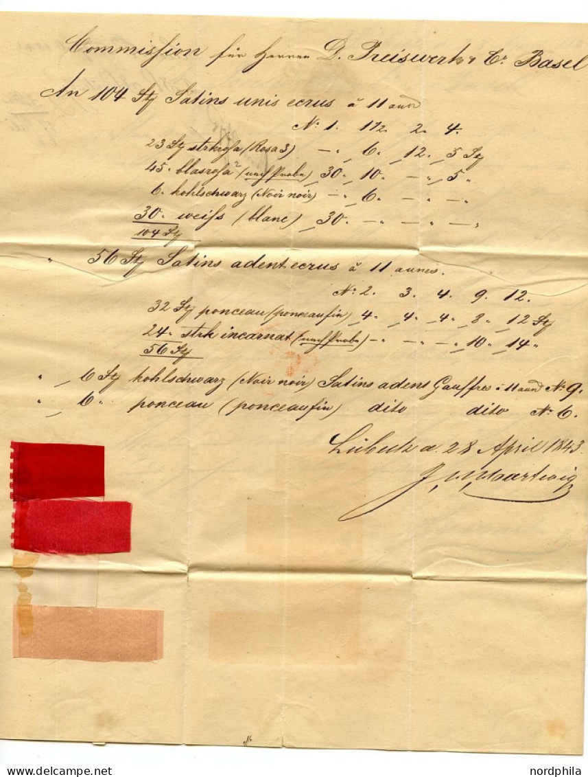 THURN Und TAXIS 1843, Halbkreisstempel LÜBECK F.TH. U. TAX. P.A., Roter Taxvermerk 34 Und Blauer Taxvermerk 32, Roter An - Vorphilatelie