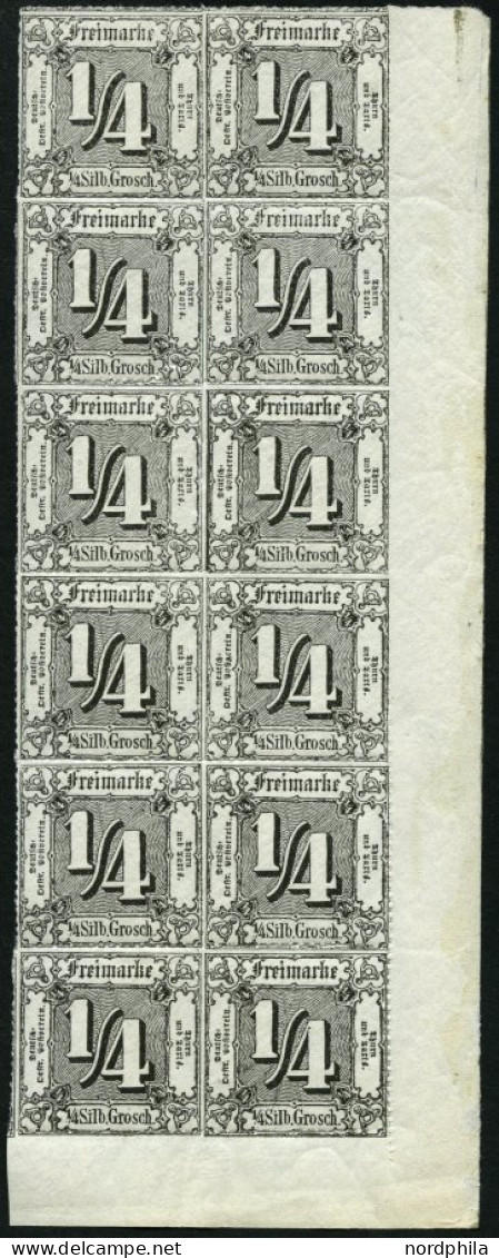 THURN Und TAXIS 35 , 1865, 1/4 Gr. Schwarz Im Postfrischen Zwölferblock A.d. Rechten Unteren Bogenecke - Sonstige & Ohne Zuordnung