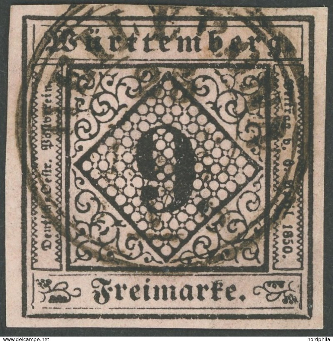 WÜRTTEMBERG 4b O, 1851, 9 Kr. Schwarz Auf Lebhaftrosa, K3 HEILBRONN, Kabinett, Gepr. Klinkhammer, Mi. 130.- - Other & Unclassified