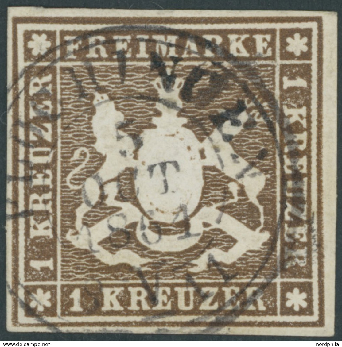 WÜRTTEMBERG 11a O, 1859, 1 Kr. Braun, Kabinett, Mi. 100.- - Other & Unclassified