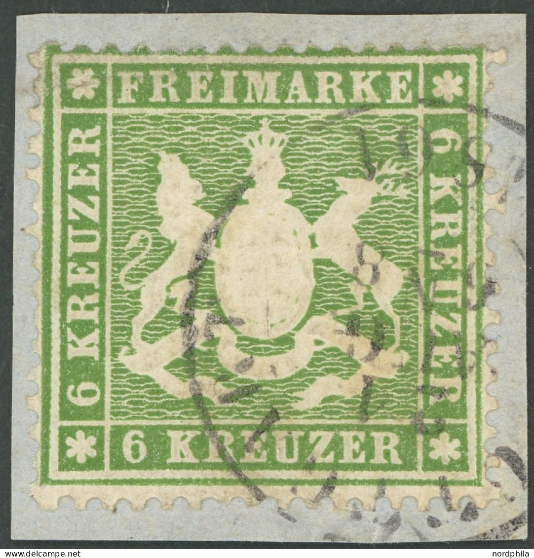 WÜRTTEMBERG 18xa BrfStk, 1860, 6 Kr. Hellgrün, Dickes Papier, Normale Zähnung, Prachtbriefstück, Mi. 150.- - Andere & Zonder Classificatie