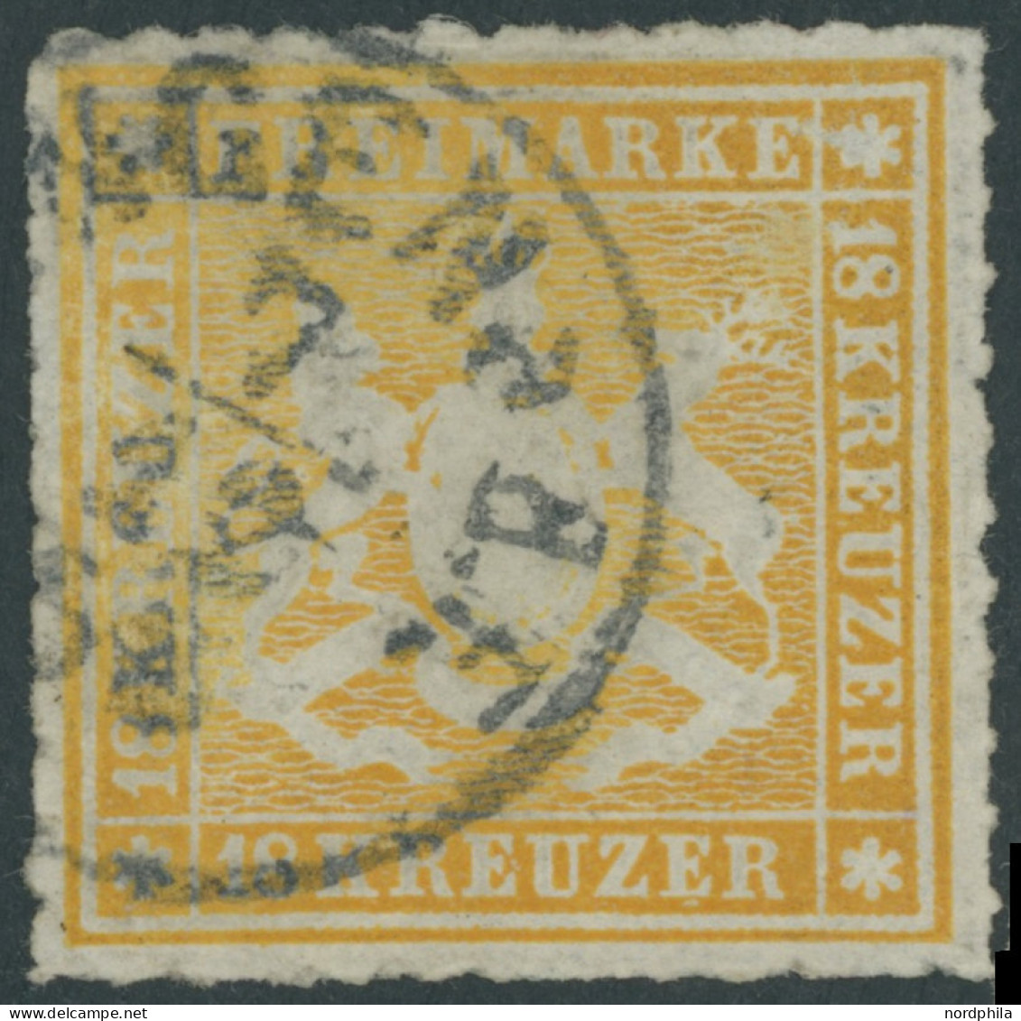 WÜRTTEMBERG 34 O, 1867, 18 Kr. Orangegelb, Feinst, Gepr. Pfenninger, Mi. 1000.- - Andere & Zonder Classificatie