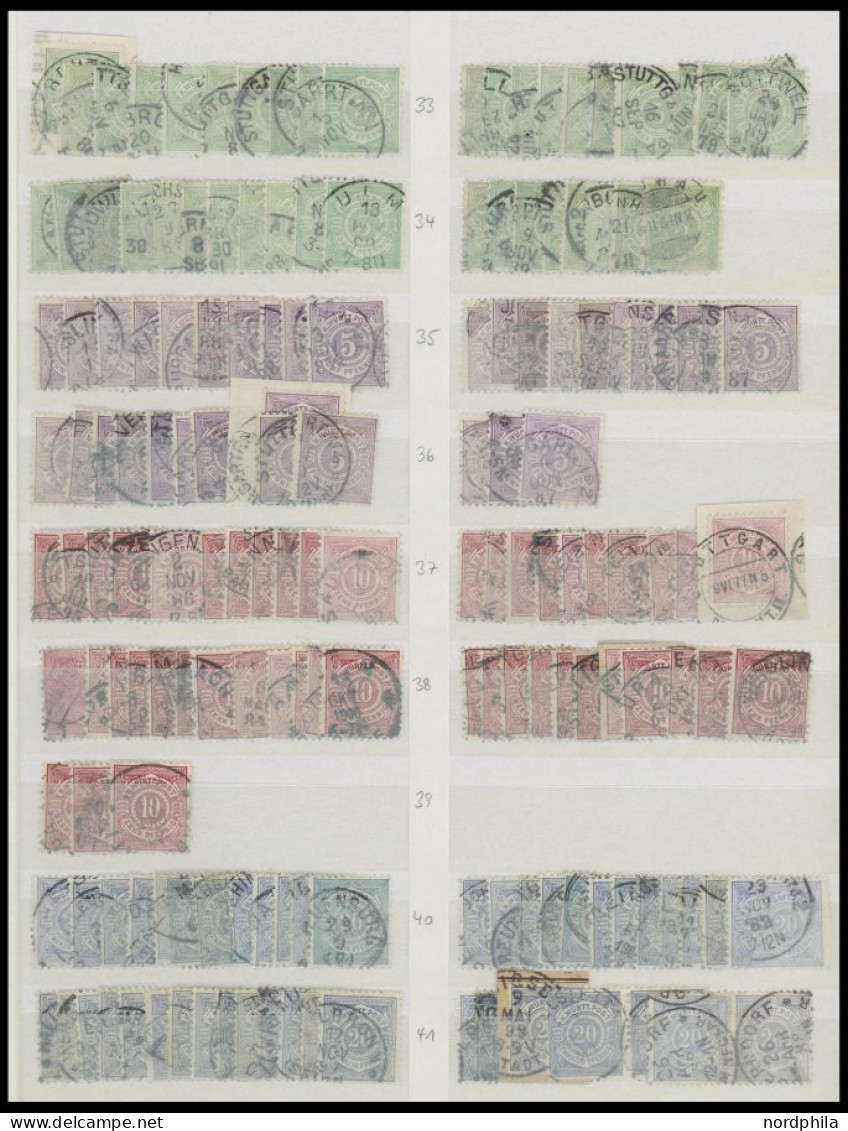 WÜRTTEMBERG Aus 44-62 O,BrfStk , 1875-1900, Dublettenpartie Neue Währung Von Ca. 500 Werten, Fundgrube! - Sonstige & Ohne Zuordnung