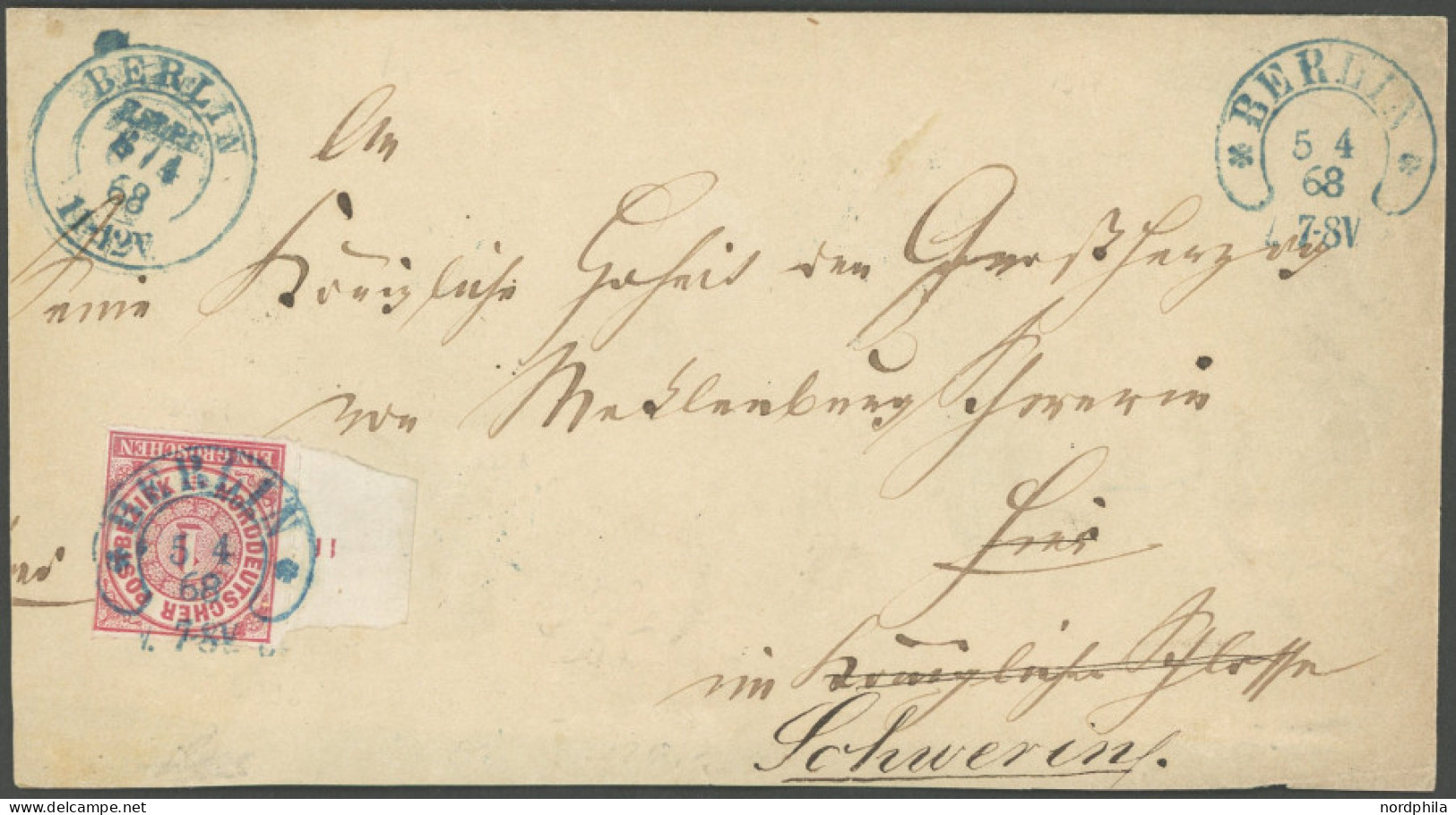 NDP 4 BRIEF, 1868, 1 Gr. Mittelrötlichkarmin Mit Breitem Linken Rand Und Reihenzähler 11 Auf Nicht Vollständiger Briefhü - Other & Unclassified