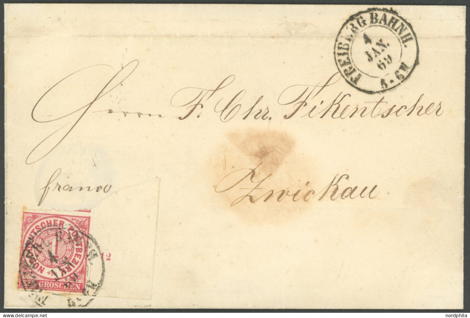 NDP 4 BRIEF, 1869, 1 Gr. Mittelrötlichkarmin Mit Breitem Rechten Rand (18 Mm!) Auf Brief Mit K2 FREIBERG BAHNH., Pracht - Autres & Non Classés