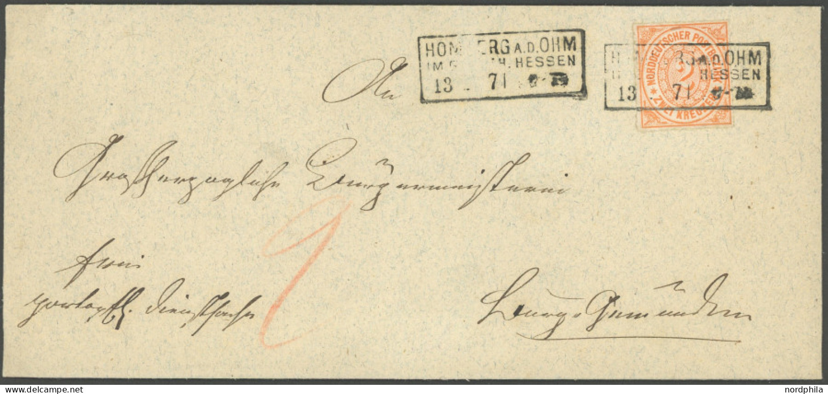 NDP 8 BRIEF, 1871, 2 Kr. Orange, Einzelfrankatur Auf Brief Mit R3 HOMBERG A.d. OHM, Prachtbrief - Sonstige & Ohne Zuordnung
