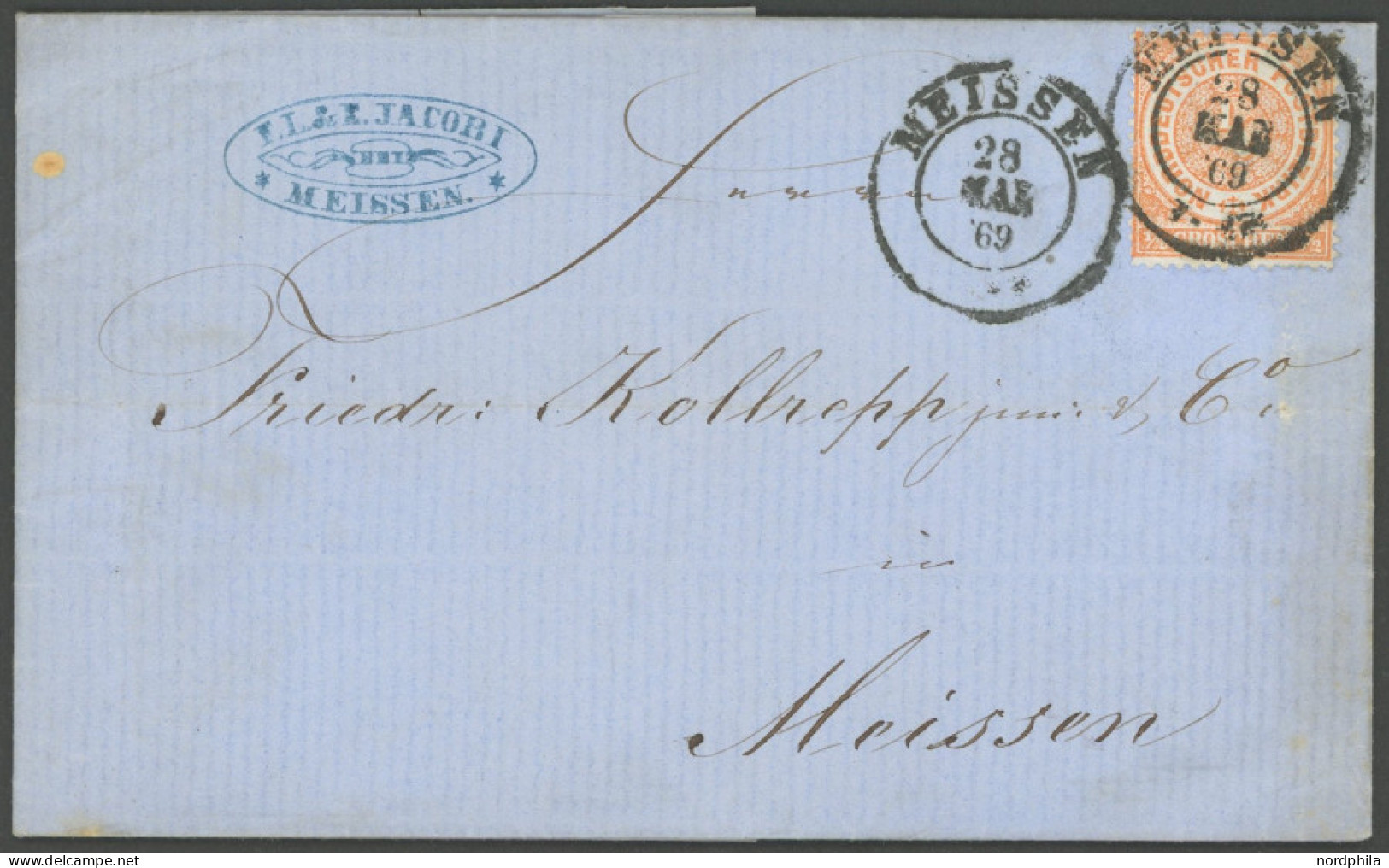 NDP 15 BRIEF, 1869, 5 Gr. Olivbraun, Einzelfrankatur Auf Ortsbrief MEISSEN, Feinst - Briefe U. Dokumente