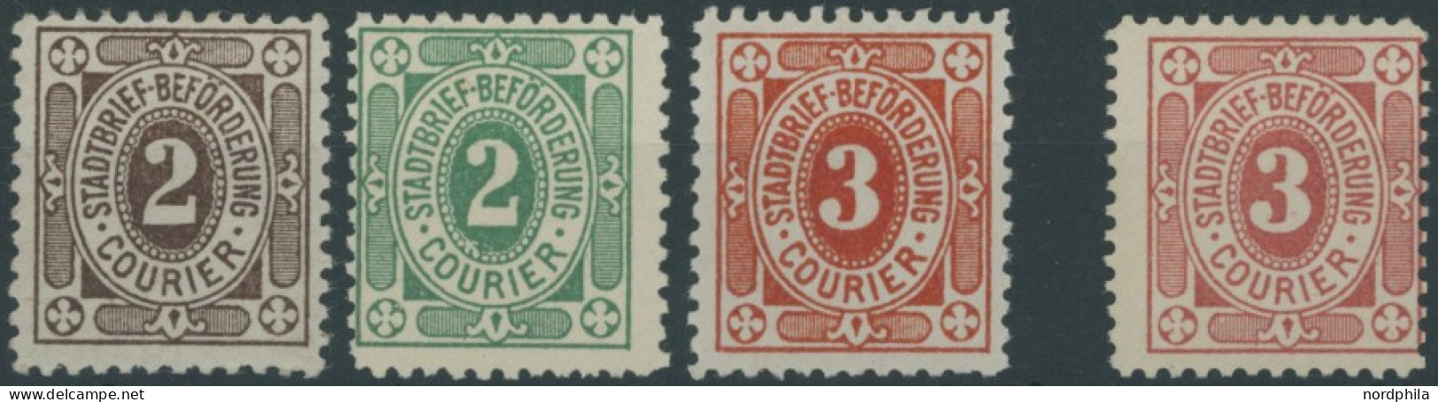 KIEL A 1-4 , COURIER: 1895, 2 - 3 Pf. Große Eckkreuze, Falzreste, 4 Prachtwerte - Postes Privées & Locales