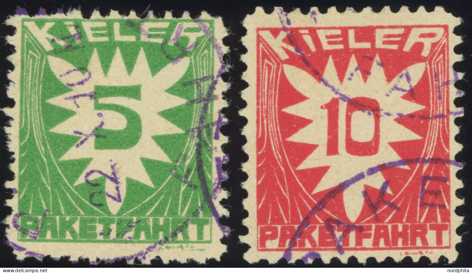 KIEL C 1,2 O, PAKETFAHRT: 1909, 5 Pf. Grün Und 10 Pf. Karminrot, 2 Prachtwerte - Privatpost