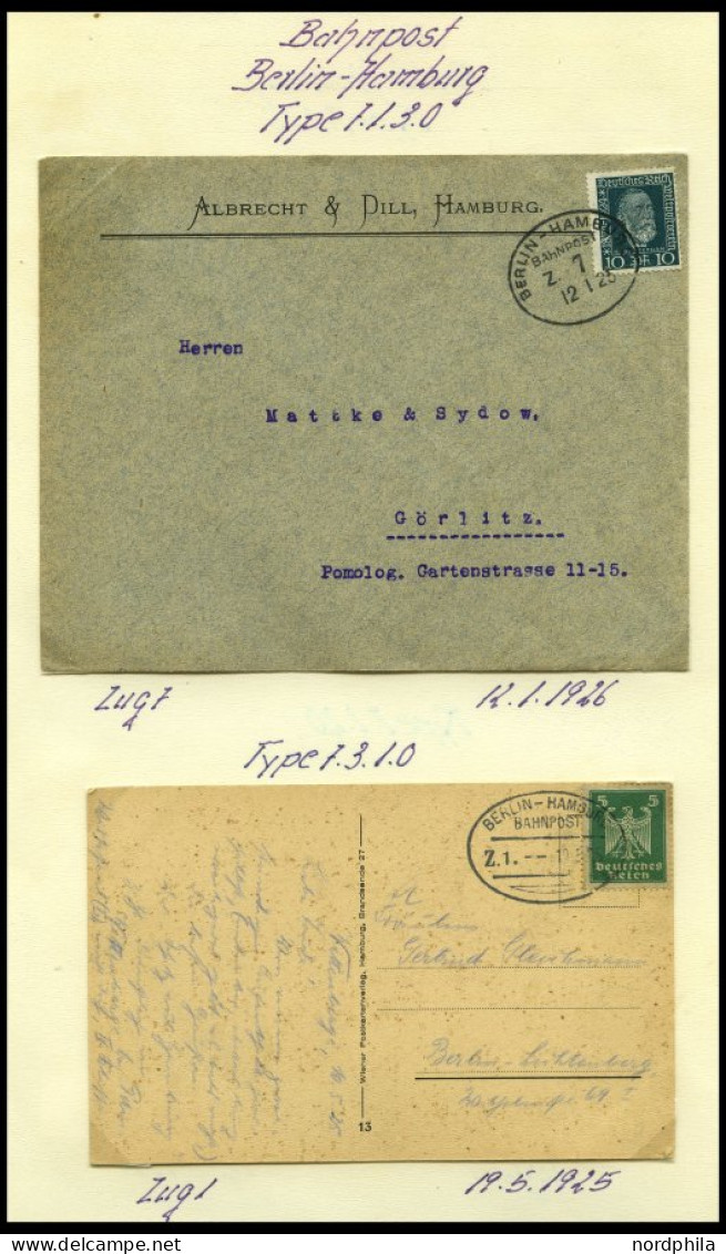 BAHNPOST Berlin-Hamburg (verschiedene Züge Und Typen) 1907-1938, 7 Belege Feinst - Maschinenstempel (EMA)