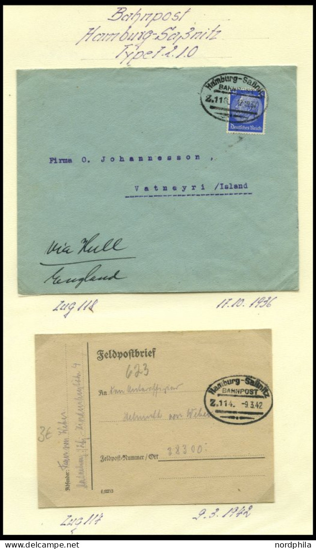 BAHNPOST Hamburg-Sassnitz (verschiedene Züge) 1923-1942, 10 Belege Meist Pracht - Maschinenstempel (EMA)