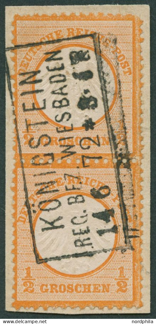 Dt. Reich 14 Paar BrfStk, 1872, 1/2 Gr. Orange Im Senkrechten Paar, R3 KÖNIGSTEIN REG. BEZ. WIESBADEN, Normale Zähnung,  - Usados