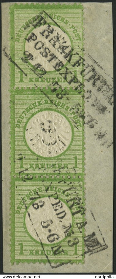 Dt. Reich 23a BrfStk, 1872, 1 Kr. Gelblichgrün Im Senkrechten Dreierstreifen, R3 FRANKFURT A. M. POSTEXPED. Nr. 3, Prach - Oblitérés