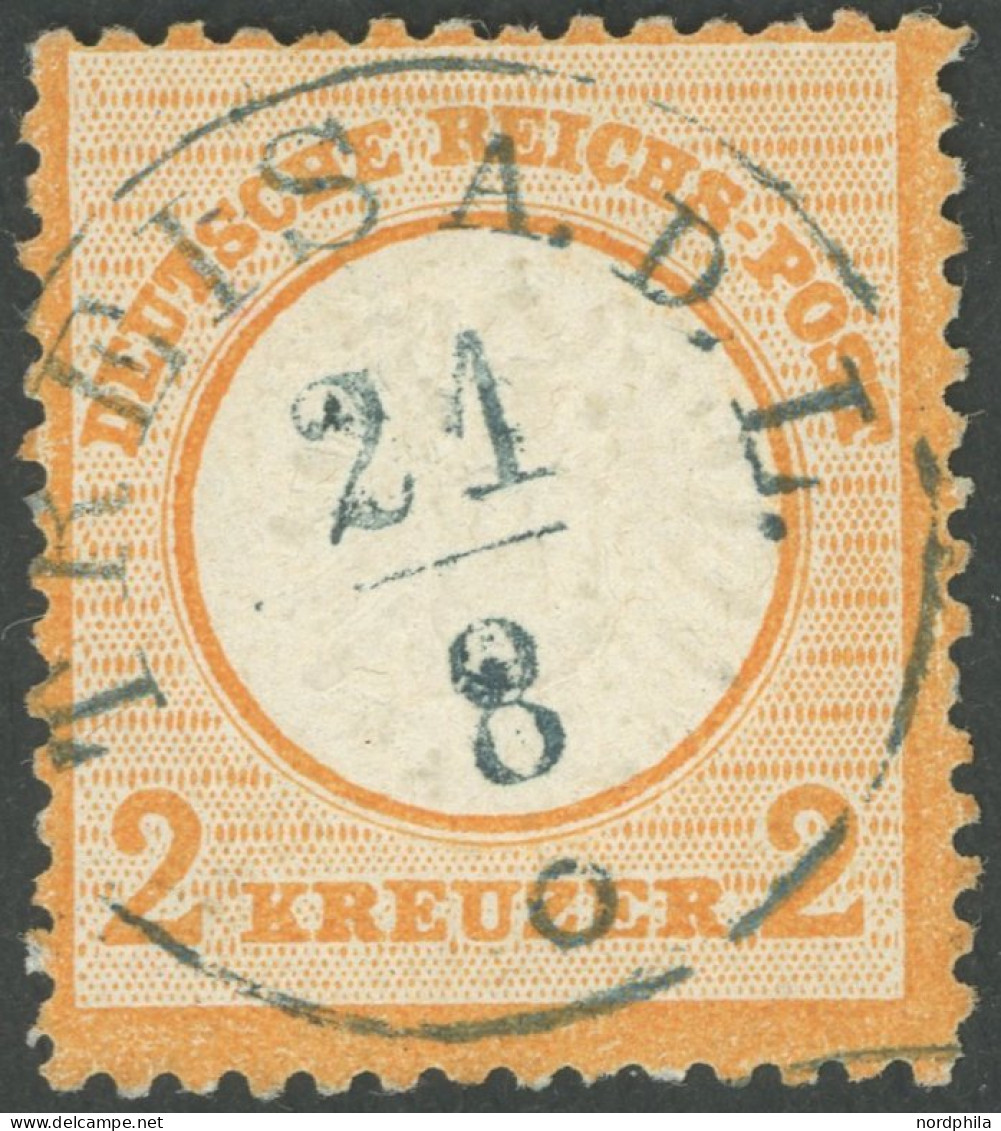 Dt. Reich 24 O, 1872, 2 Kr. Orange Mit Seltenem Zentrischen Blauschwarzen TuT-Stempel TREISA A.D.L., Farbfrisches Kabine - Autres & Non Classés