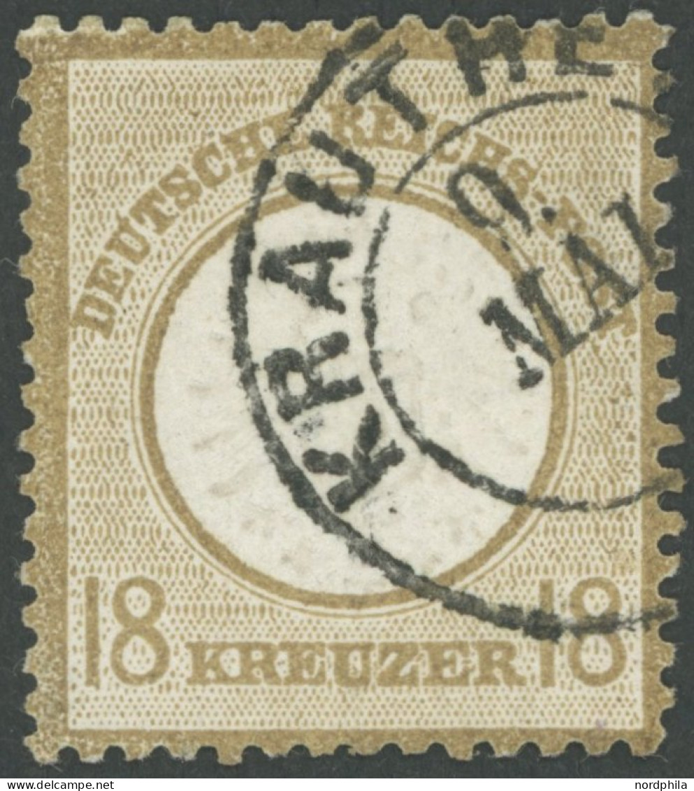 Dt. Reich 28 O, 1872, 18 Kr. Schwärzlichocker, Badischer K2 KRAUTHEIM, Aufspaltung In Der Linken Oberen Ecke Sonst Prach - Autres & Non Classés