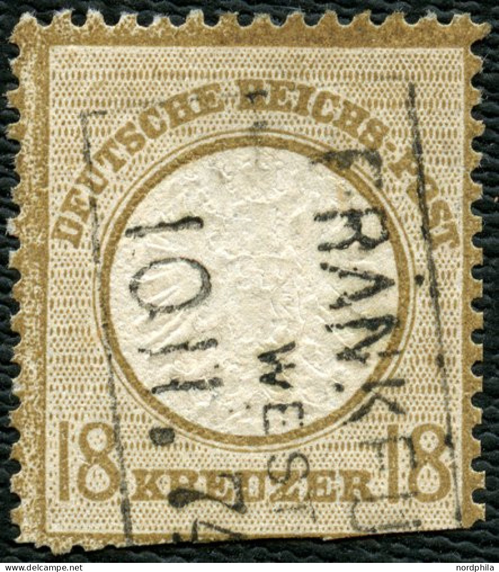 Dt. Reich 28 O, 1872, 18 Kr. Schwärzlichocker, R3 Von Frankfurt, Marke Unten Angeschnitten Und Teils Scherentrennung, Fe - Usados