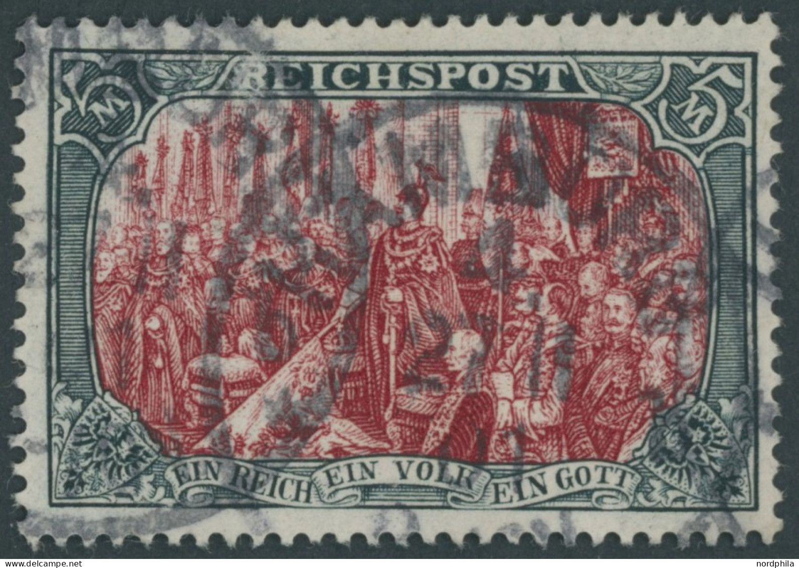 Dt. Reich 66II O, 1900, 5 M. Reichspost, Type II, Leichte Bugspur Sonst Pracht, Mi. 500.- - Gebraucht