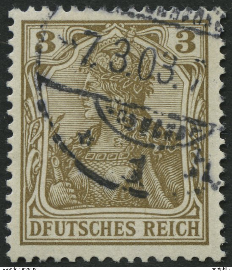 Dt. Reich 69I O, 1902, 3 Pf. Germania Mit Plattenfehler Erstes E In Deutsches Unten Ohne Querstrich, Pracht, Mi. 55.- - Gebruikt