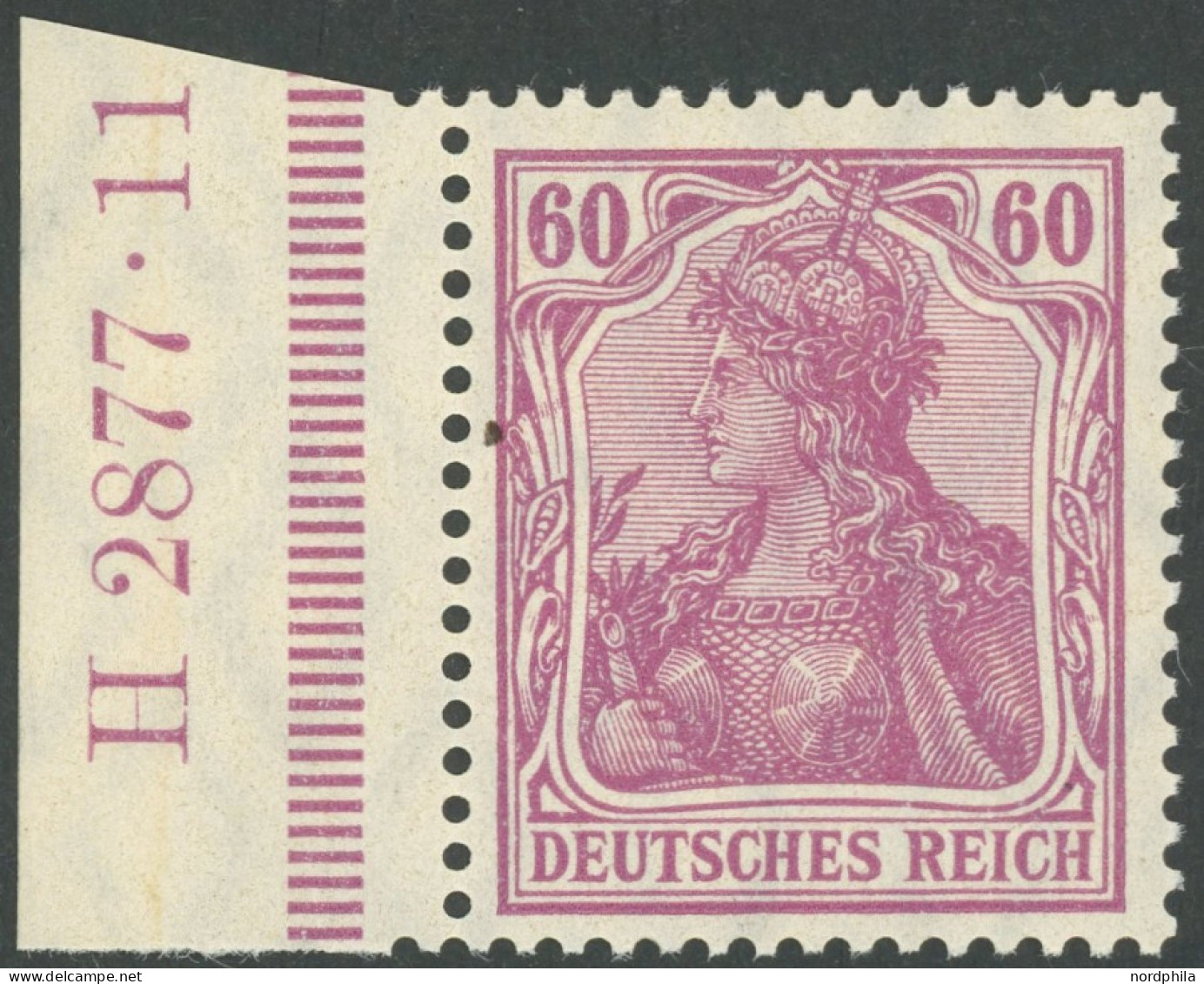 Dt. Reich 92IHAN , 1911, 60 Pf. Graulila Friedensdruck, Linkes Randstück Mit HAN 2877.11, Pracht, R!, Gepr. Zenker - Sonstige & Ohne Zuordnung