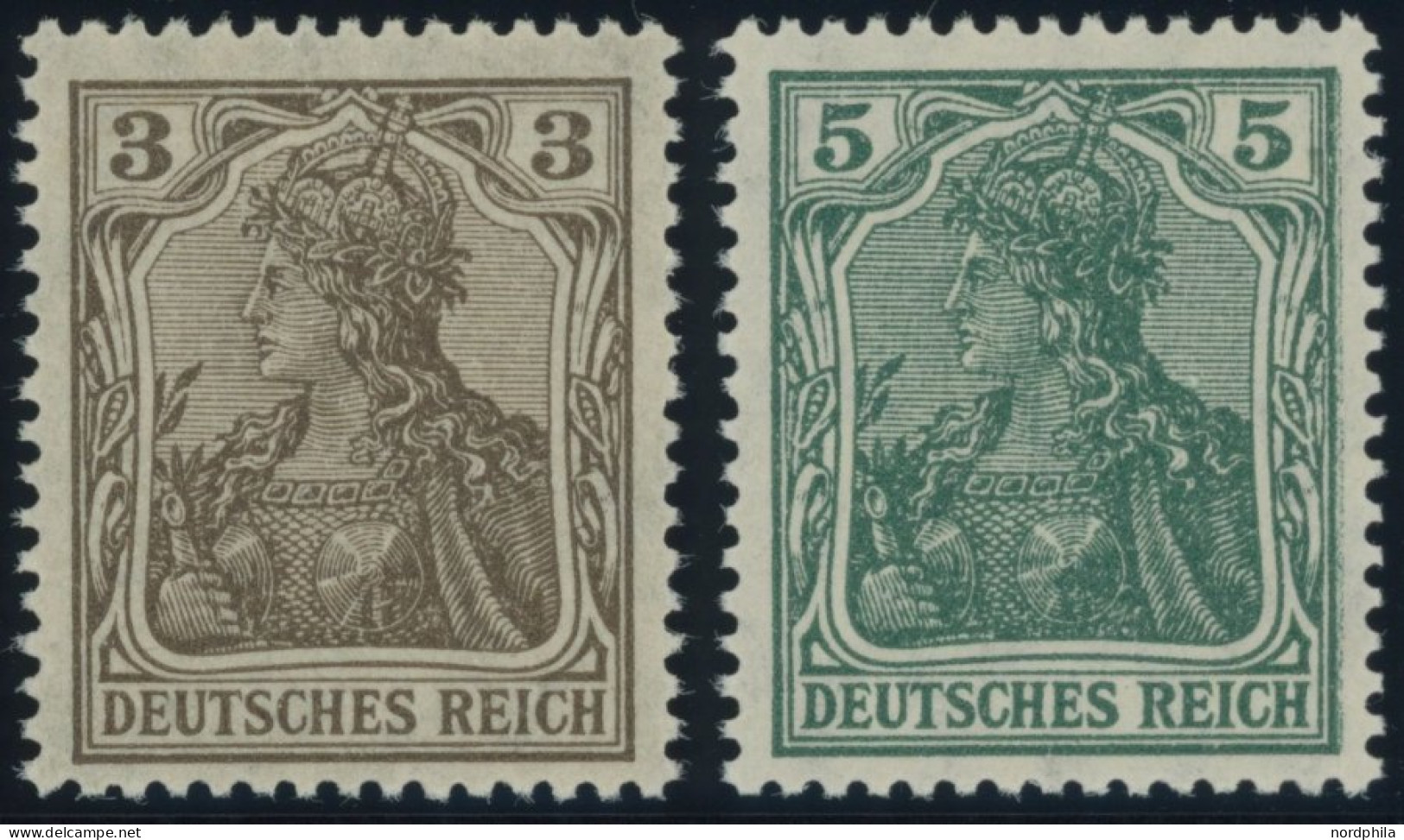 Dt. Reich 84IIb,85IId , 1918, 3 Pf. Schwärzlichbraun Und 5 Pf. Bläulichgrün Kriegsdruck, Postfrisch, 2 Prachtwerte, Gepr - Neufs