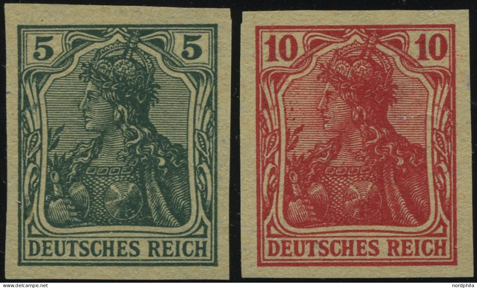 Dt. Reich 85/6IIV , 1915, 5 Und 10 Pf. Ungezähnt, Versuchsdrucke Auf Gelblichem Papier, Pracht, Mi. 300.- - Neufs