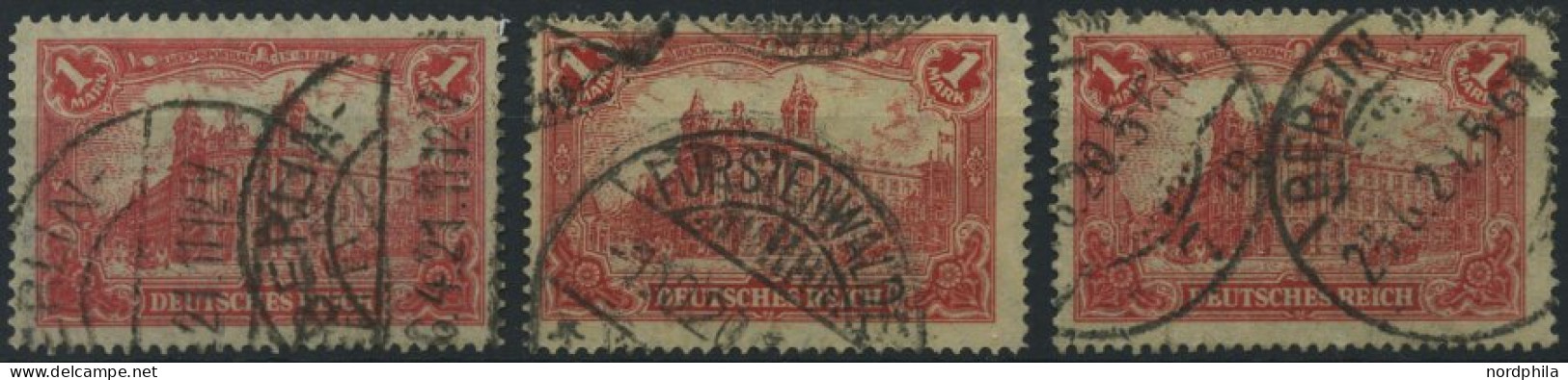 Dt. Reich A 113II,III,IV O, 1920, 1 M. Rot, 3 Plattenfehler, Feinst/Pracht, Gepr. Infla, Mi. 185.- - Oblitérés