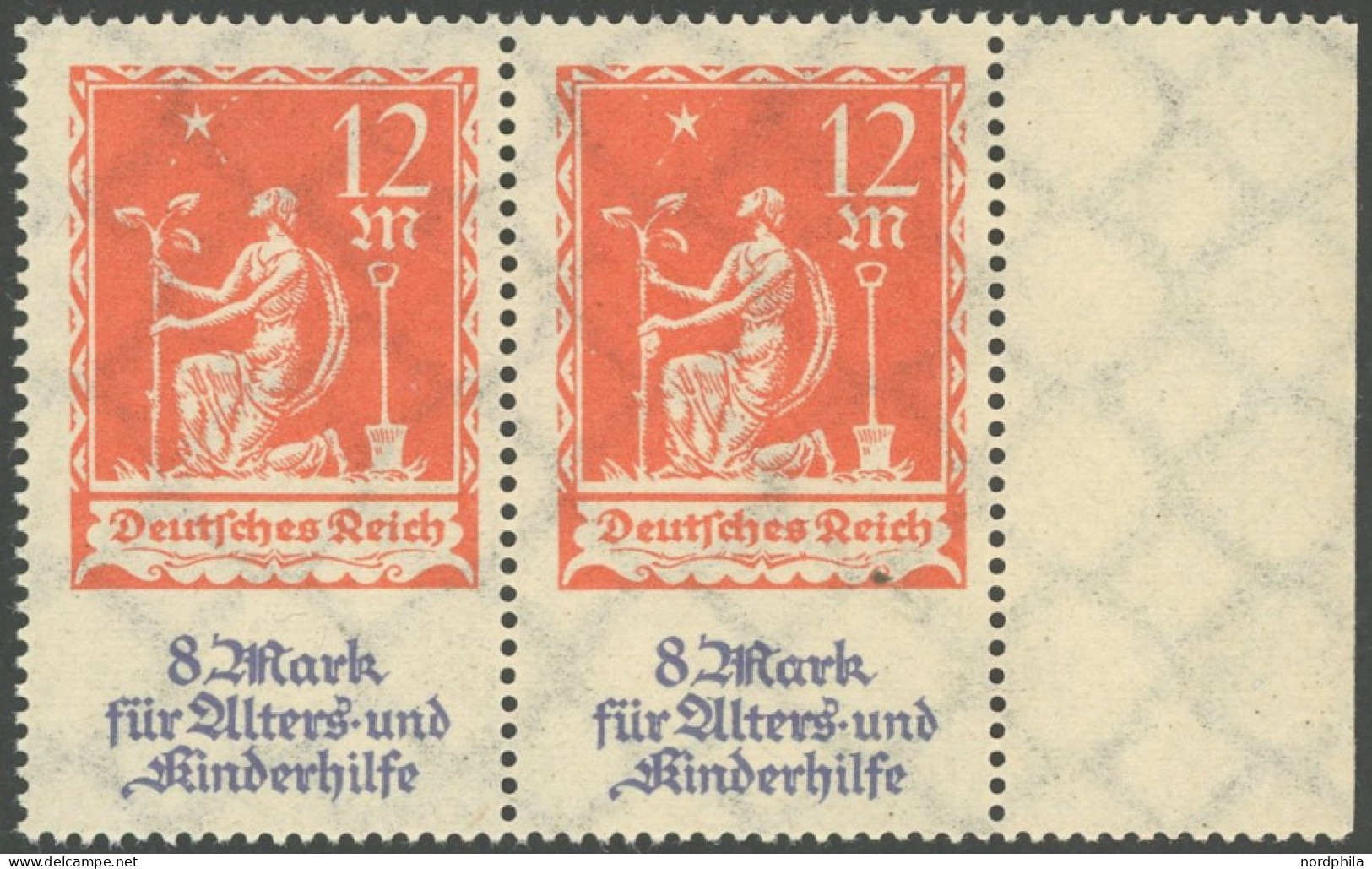 Dt. Reich 234 PF VI , 1922, 12 M. Allegorie Mit Abart Untere Hand Mit Taschentuch (Feld 40), Im Waagerechten Paar Mit No - Andere & Zonder Classificatie