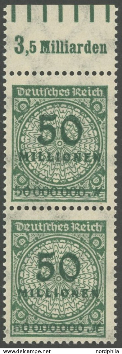 Dt. Reich 321AWb OR , 1923, 50 Mio. M. Blaugrün, Gezähnt, Walzendruck, Oberrandstück 0`7`0, Postfrisch, Pracht, Mi. (100 - Sonstige & Ohne Zuordnung