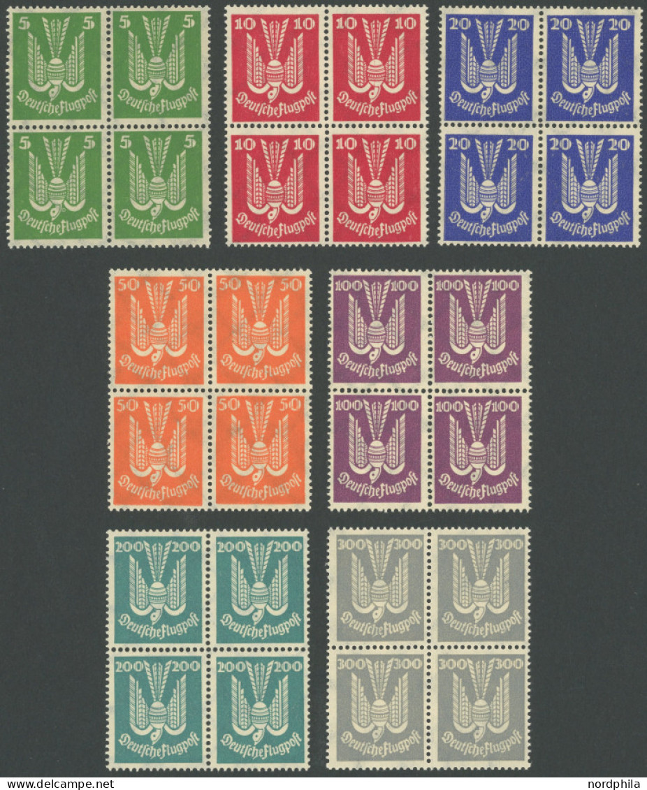 Dt. Reich 344-50 VB , 1924, Holztaube In Postfrischen Viererblocks, Prachtsatz, R!, Fotoattest H.D. Schlegel, Mi. (6000. - Altri & Non Classificati