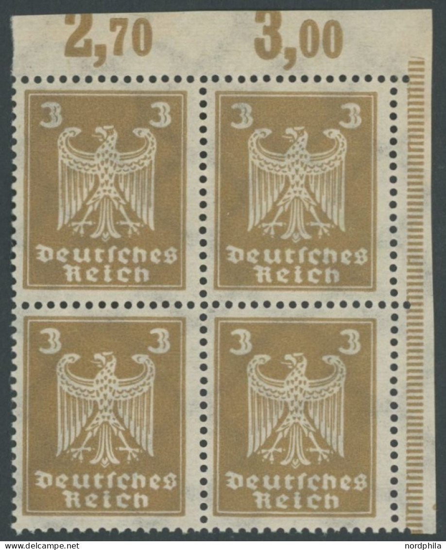 Dt. Reich 355Y VB , 1924, 3 Pf. Reichsadler, Wz. Liegend, Im Viererblock, Pracht, Mi. (1600.-) - Neufs