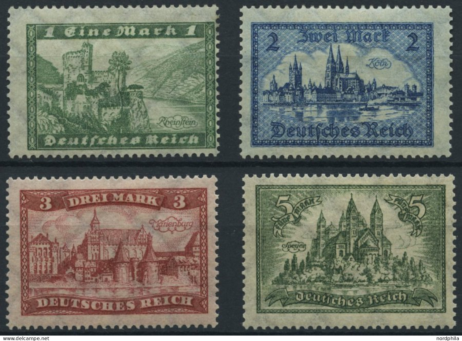 Dt. Reich 364-67 , 1924, Bauwerke, Falzrest, Prachtsatz, Mi. 100.- - Unused Stamps