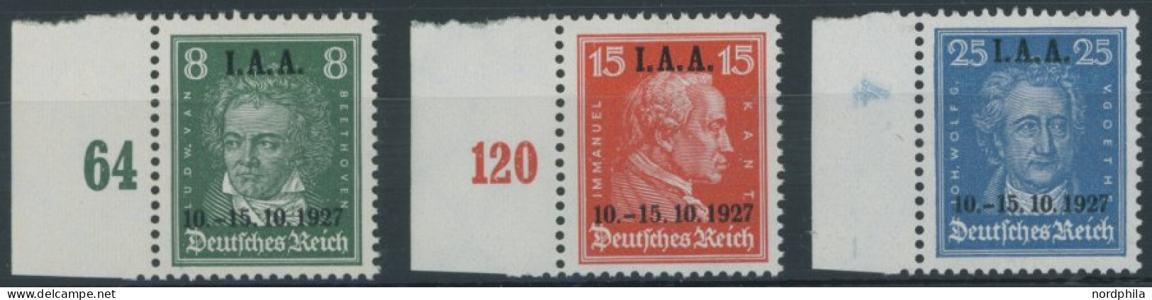 Dt. Reich 407-09 , 1927, I.A.A., Postfrischer Prachtsatz, Mi. 240.- - Ungebraucht