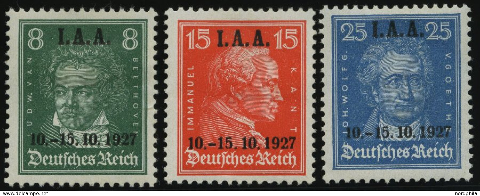 Dt. Reich 407-09 , 1927, I.A.A., Falzreste, Prachtsatz, Mi. 65.- - Unused Stamps