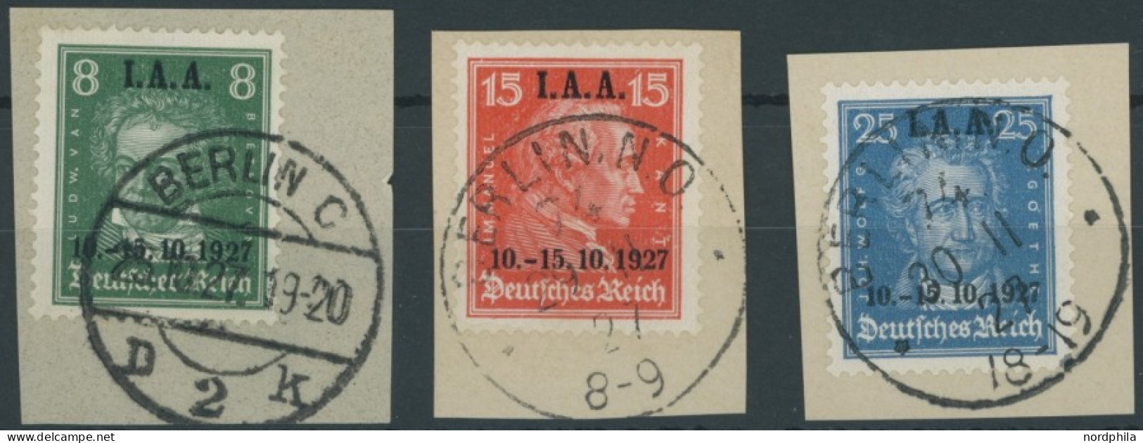 Dt. Reich 407-09 BrfStk, 1927, I.A.A., Prachtsatz Auf Briefstücken, Mi. 250.- - Oblitérés
