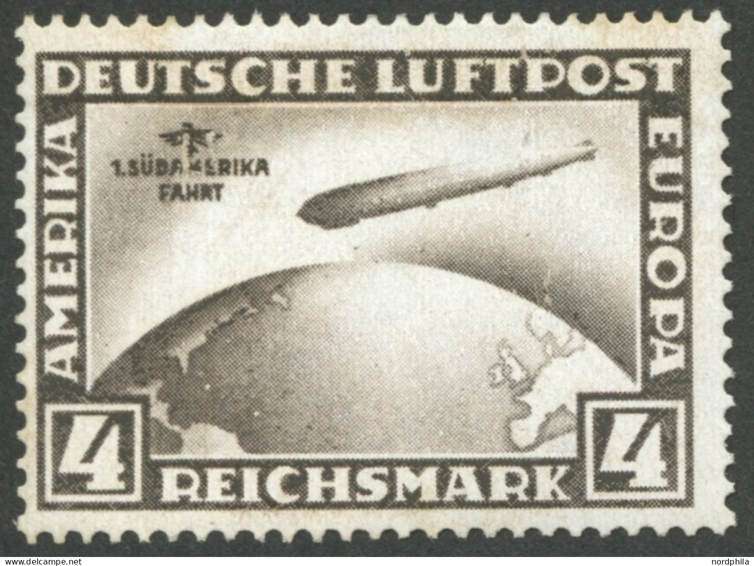 Dt. Reich 439X , 1930, 4 RM Südamerikafahrt, Wz. Stehend, Falzrest, Pracht, Mi. 330.- - Neufs