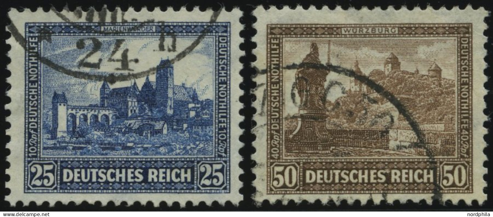 Dt. Reich 452/3 O, 1930, 25 Und 50 Pf. Nothilfe, 2 Prachtwerte, Mi. 140.- - Usati