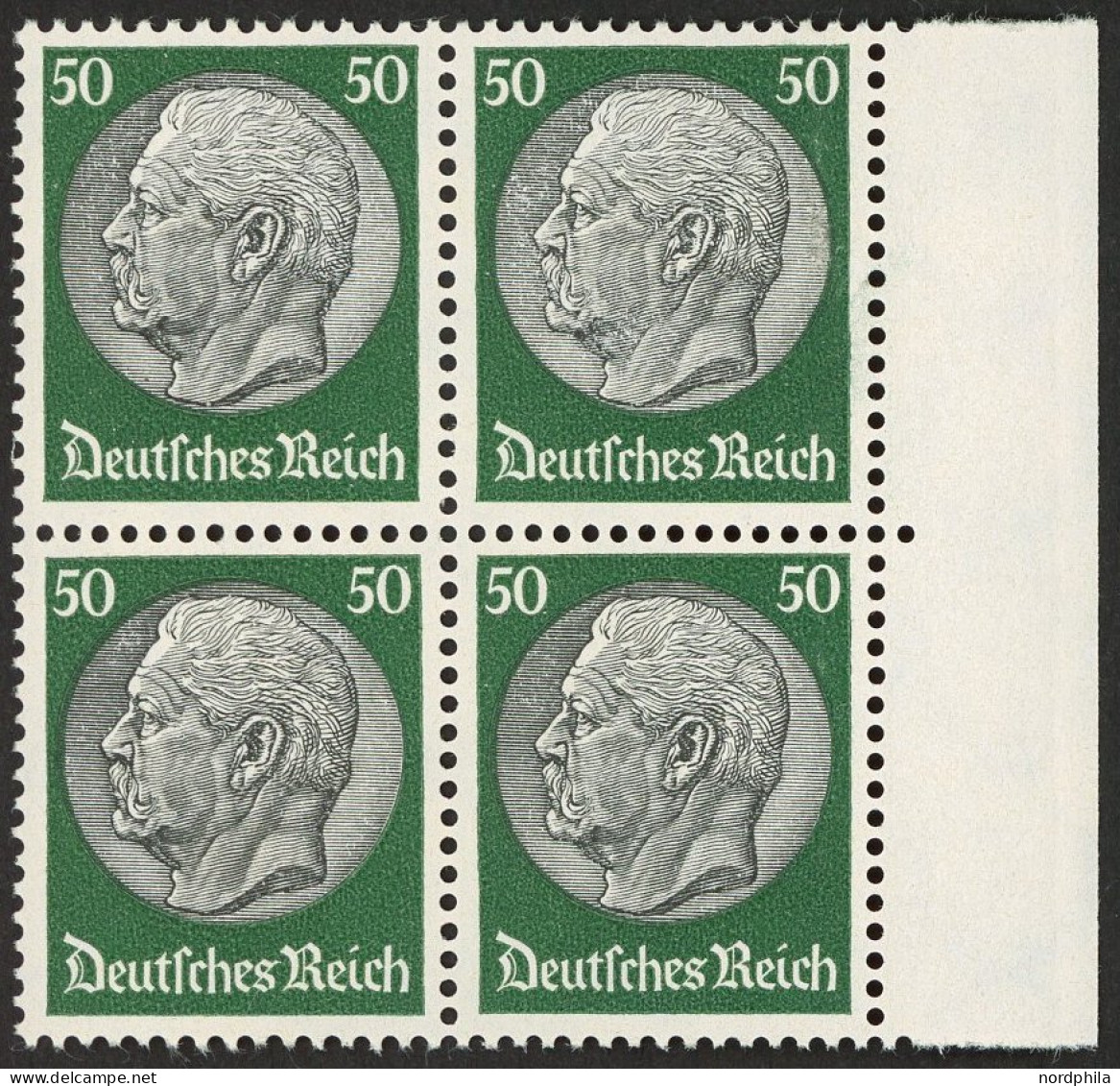 Dt. Reich 492 VB , 1933, 50 Pf. Hindenburg, Wz. 2, Im Rechten Randviererblock, Postfrisch, Pracht, Mi. (560.-) - Andere & Zonder Classificatie