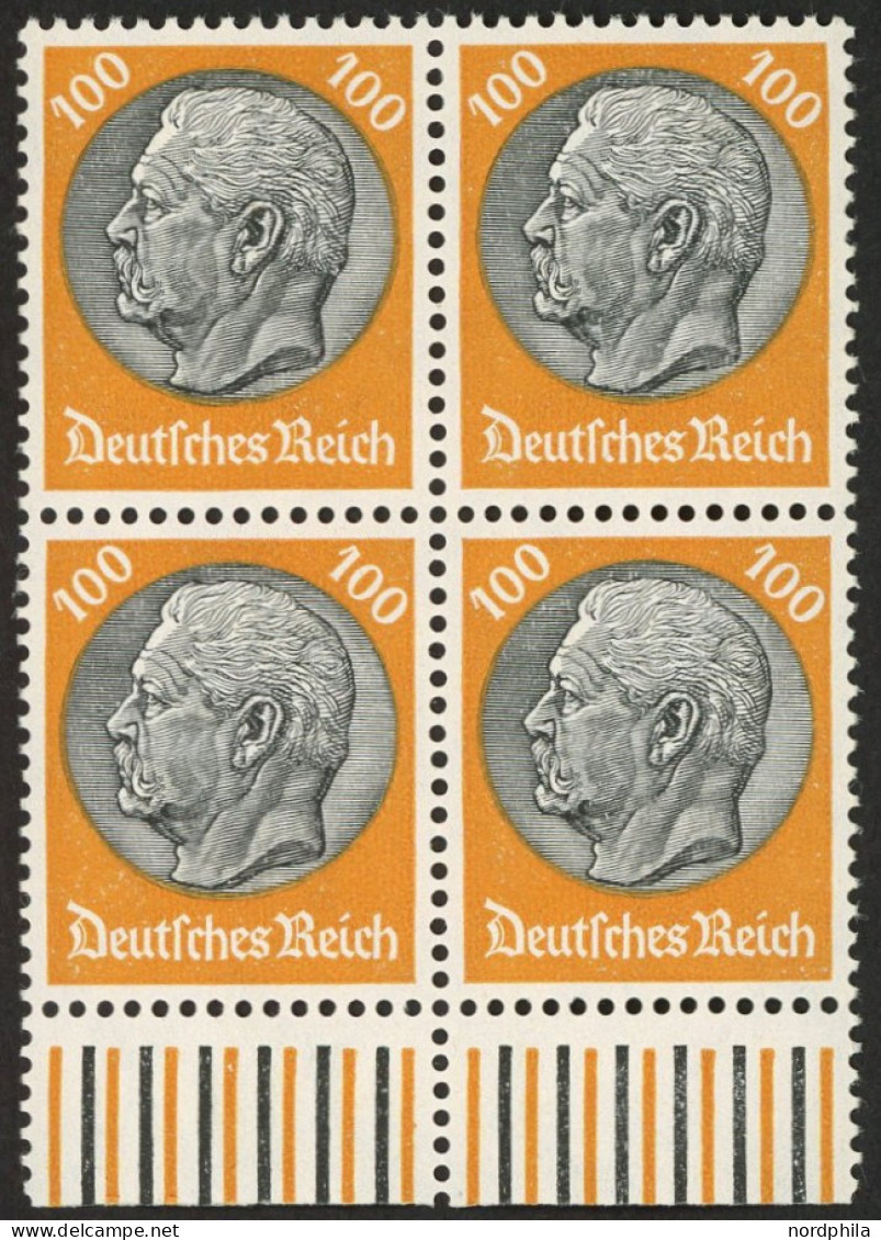 Dt. Reich 495 VB , 1933, 100 Pf. Hindenburg, Wz. 2, Im Unterrandviererblock, Postfrisch, Pracht, Mi. (720.-) - Autres & Non Classés