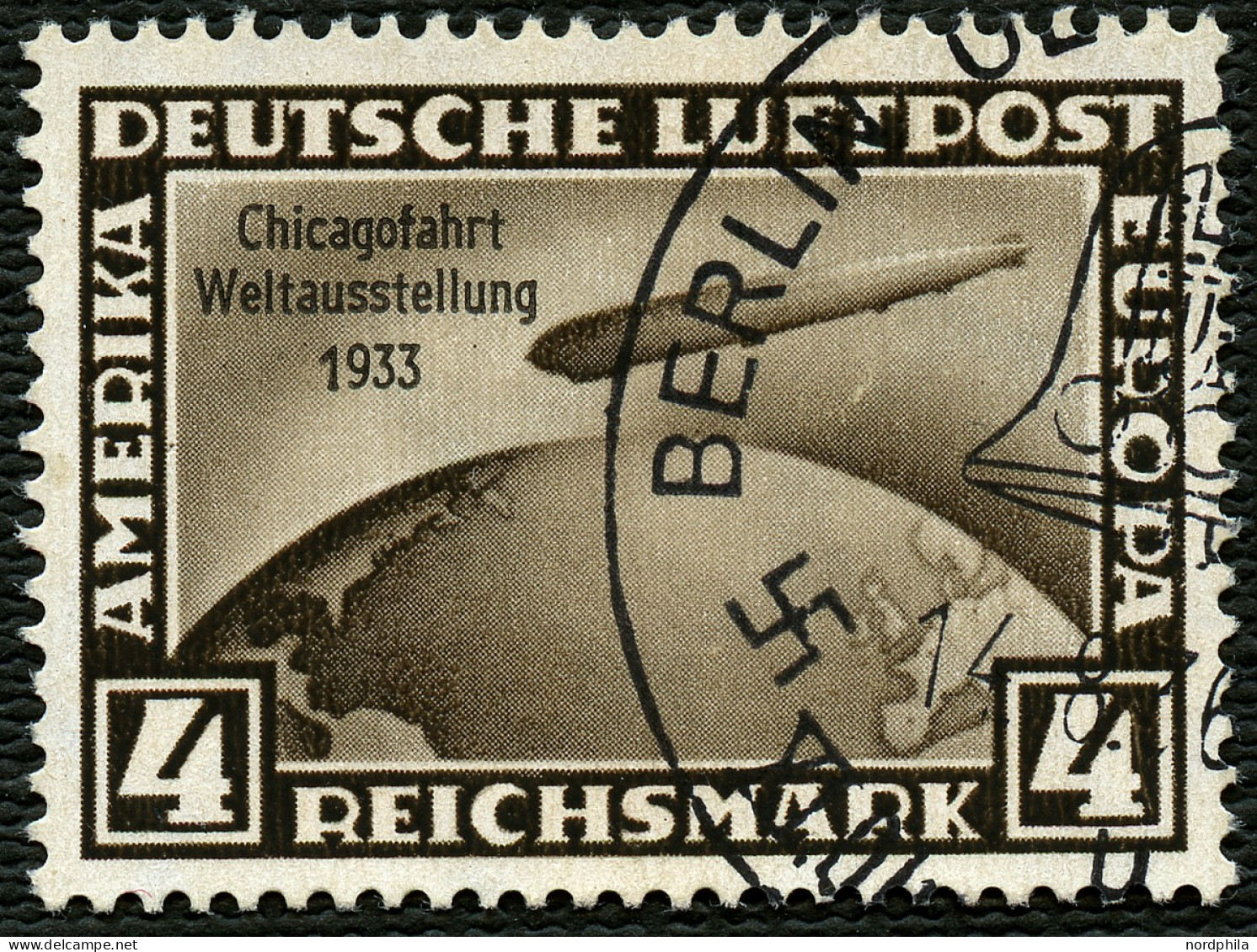 Dt. Reich 498 O, 1933, 4 RM. Chicagofahrt, Pracht, Gepr. D.Schlegel, Mi. 250.- - Usati
