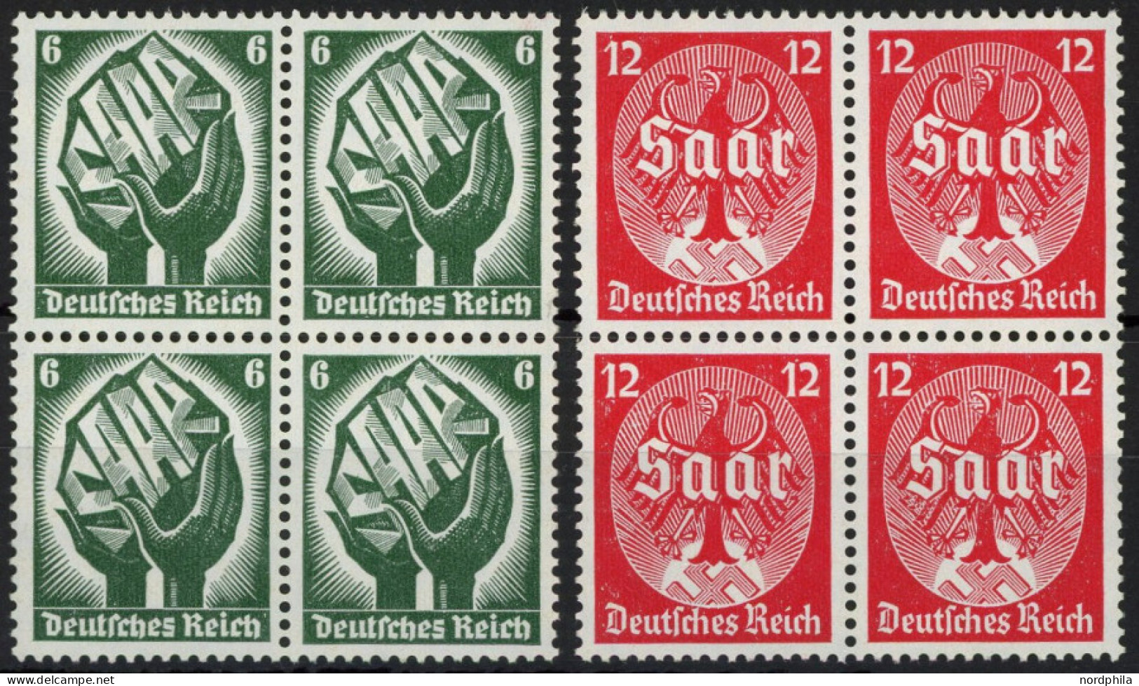 Dt. Reich 544/5 VB , 1934, Saarabstimmung In Viererblocks, Postfrisch, Pracht, Mi. 360.- - Andere & Zonder Classificatie