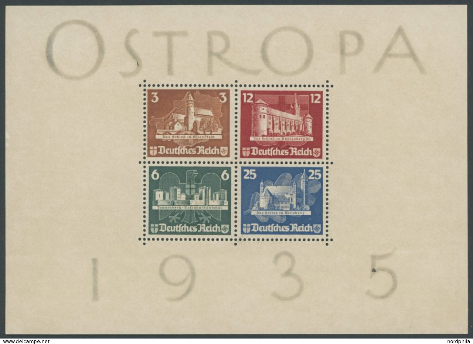 Dt. Reich Bl. 3 , 1935, Block OSTROPA, Ohne Gummi, Kleiner Randfehler Sonst Pracht, Mi. 1300.- - Blocks & Kleinbögen