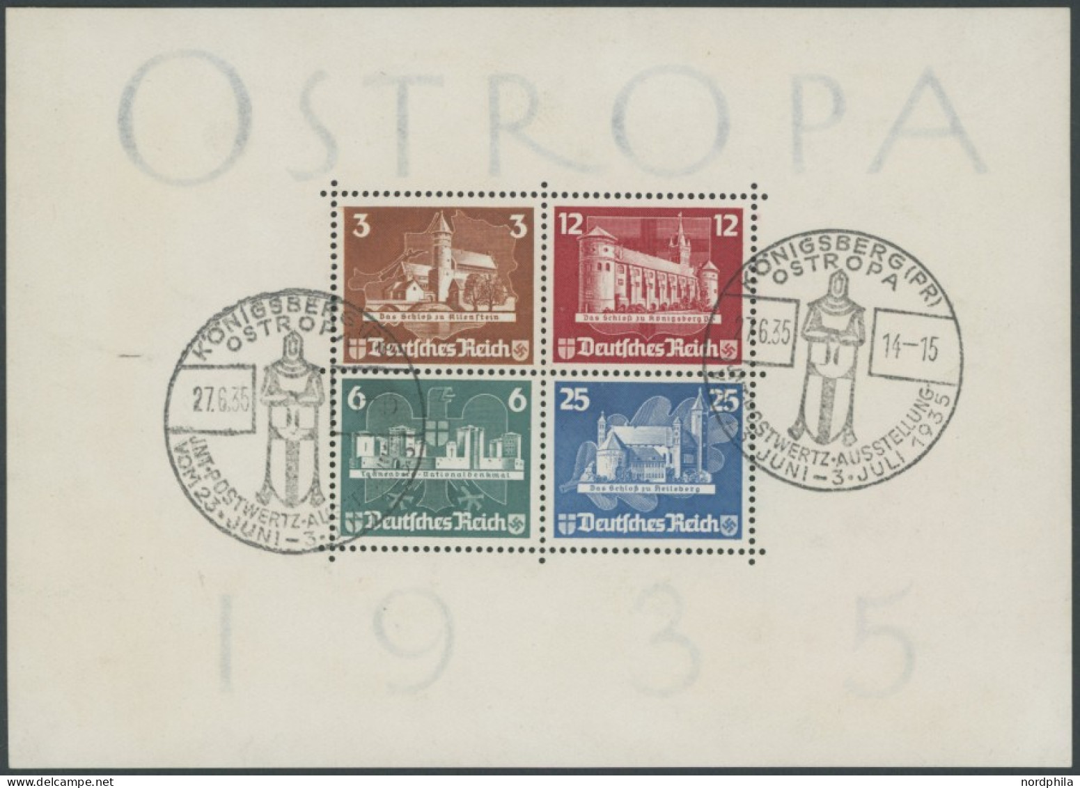 Dt. Reich Bl. 3 O, 1935, Block OSTROPA, Sonderstempel, Pracht, Fotoattest H.G. Schlegel, Mi. 1100.- - Blocks & Sheetlets