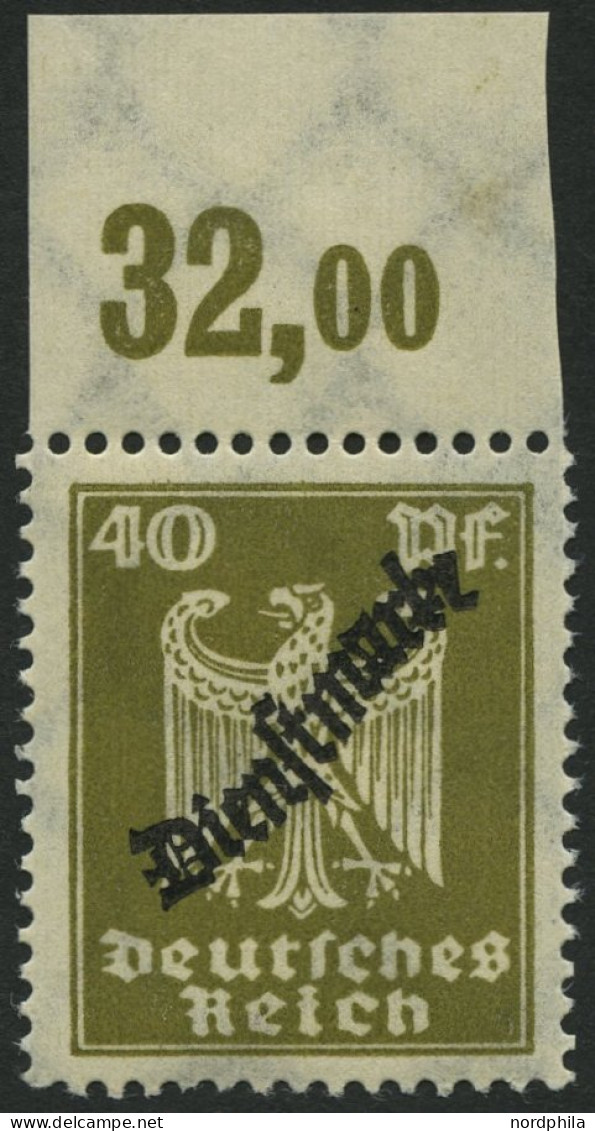 DIENSTMARKEN D 110POR , 1924, 40 Pf. Braunoliv, Plattendruck, Oberrandstück, Normale Zähnung, Pracht, Mi. 60.- - Service