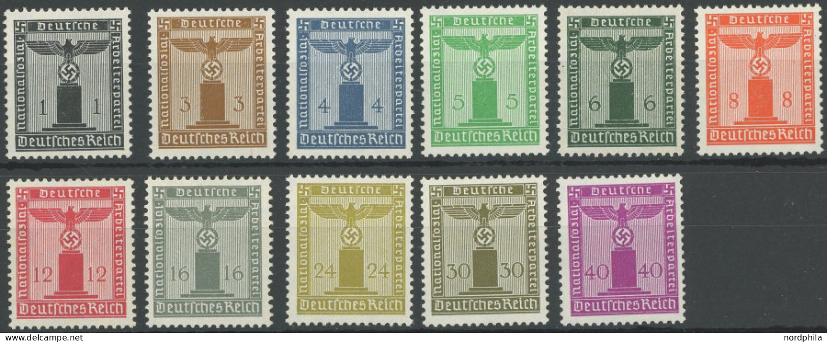 DIENSTMARKEN D 144-54 , 1938, Dienstmarken Der Partei, Wz.4, Postfrischer Prachtsatz, Mi. 150.- - Oficial